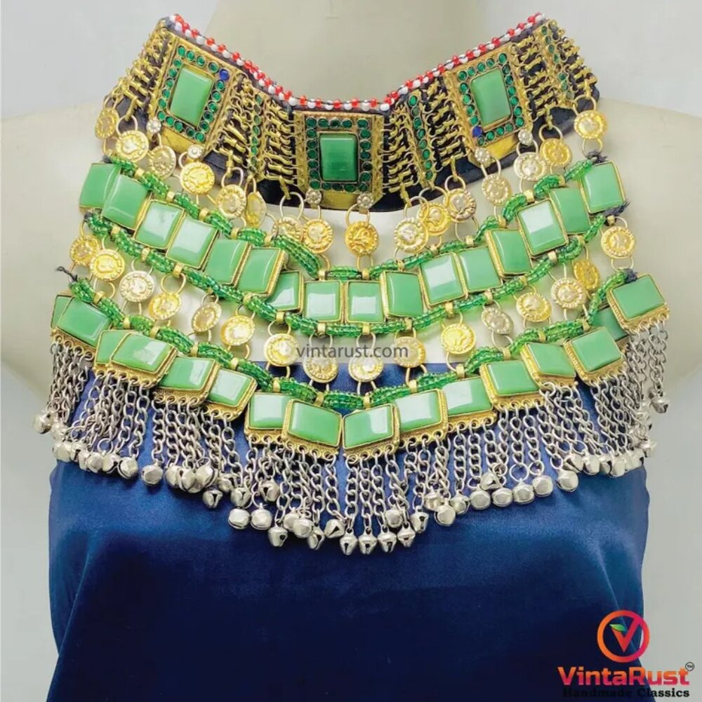 Green Layered Choker Necklace: Handmade Statement Necklace